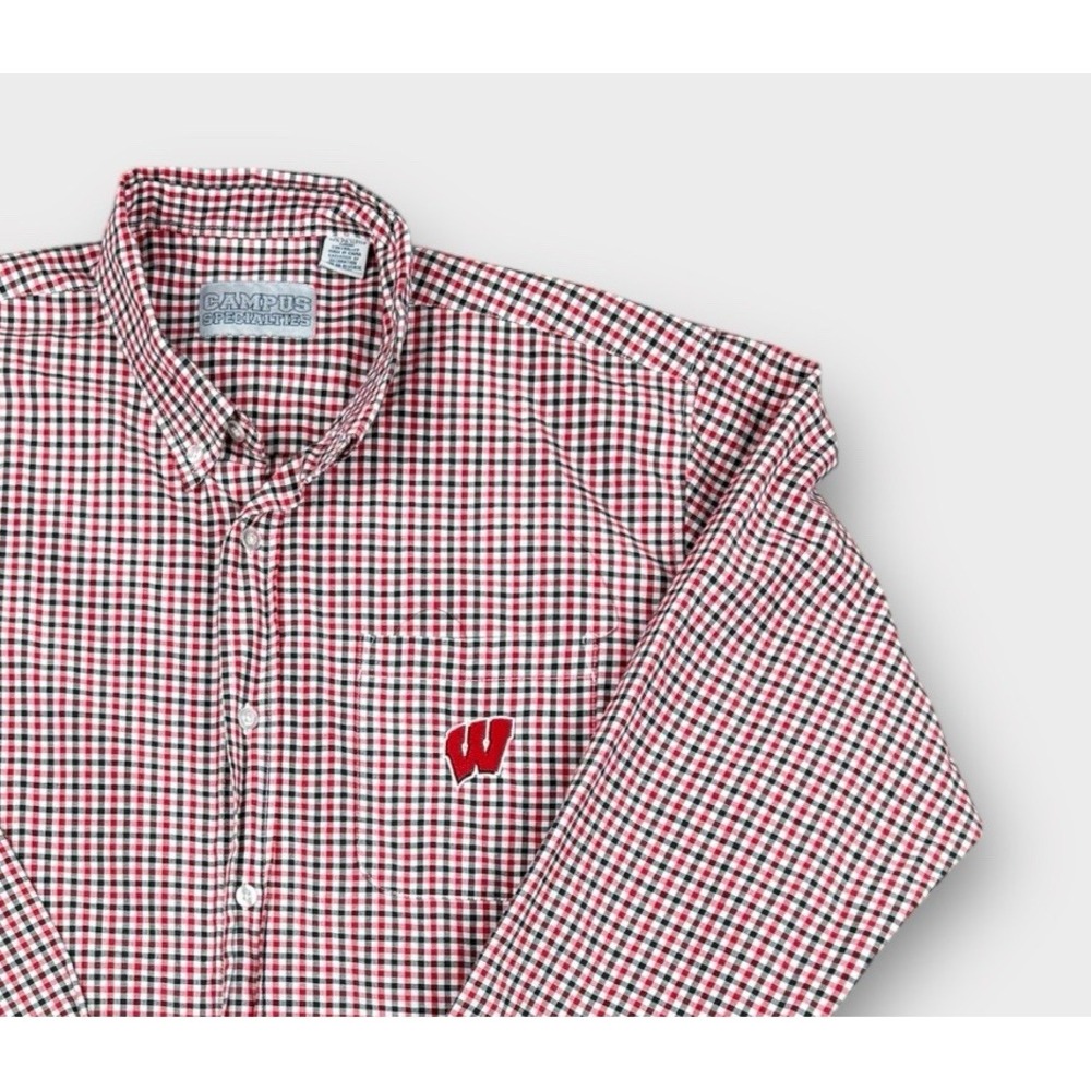 Campus Specialties Wisconsin Badgers Gingham Button Down Shirt Mens Large Red L